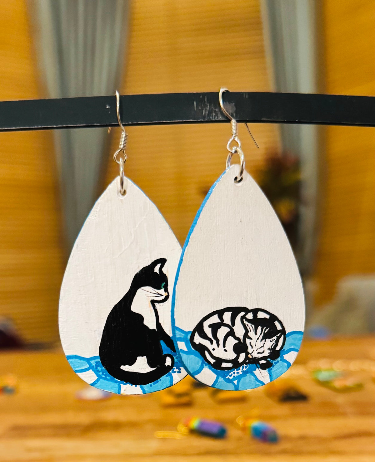 Cute cat wooden earrings