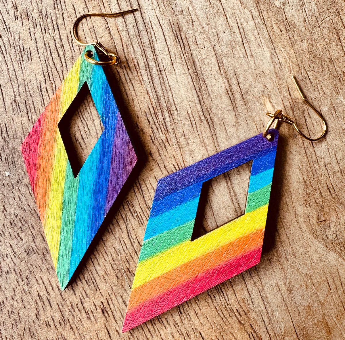 Rainbow wooden earrings