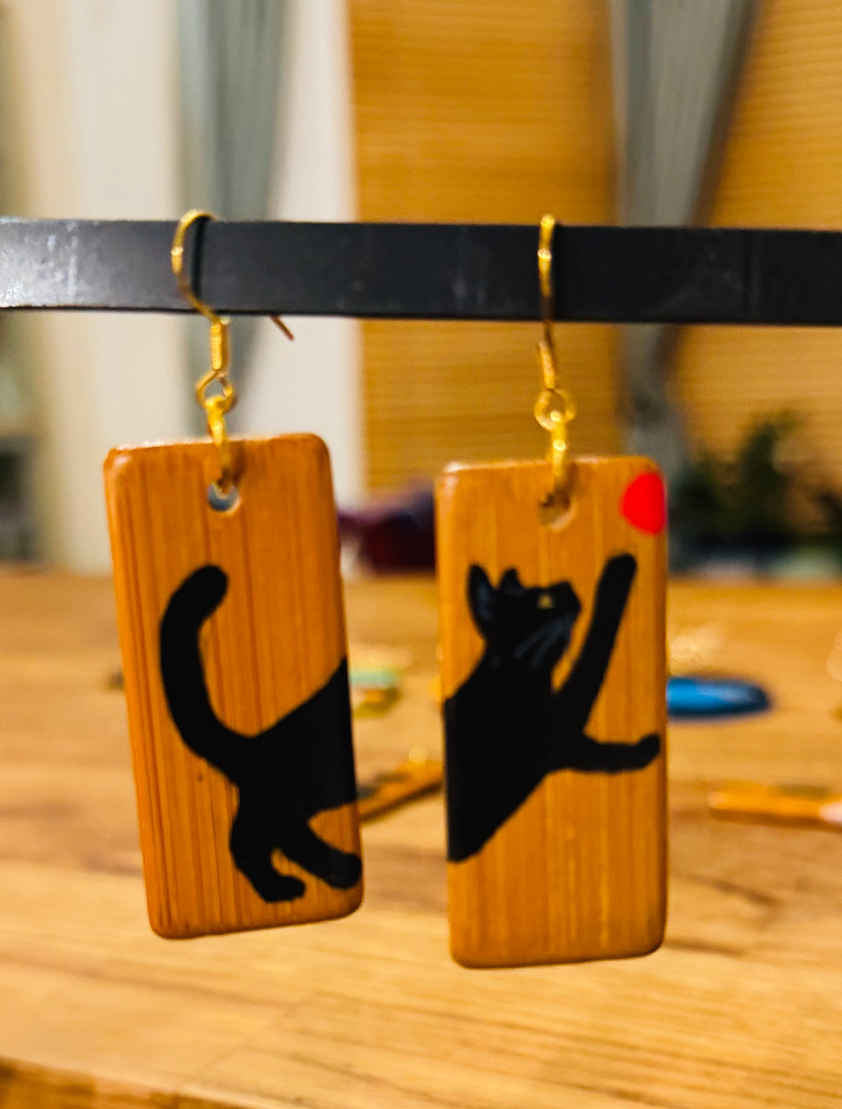 Cute cat wooden earrings