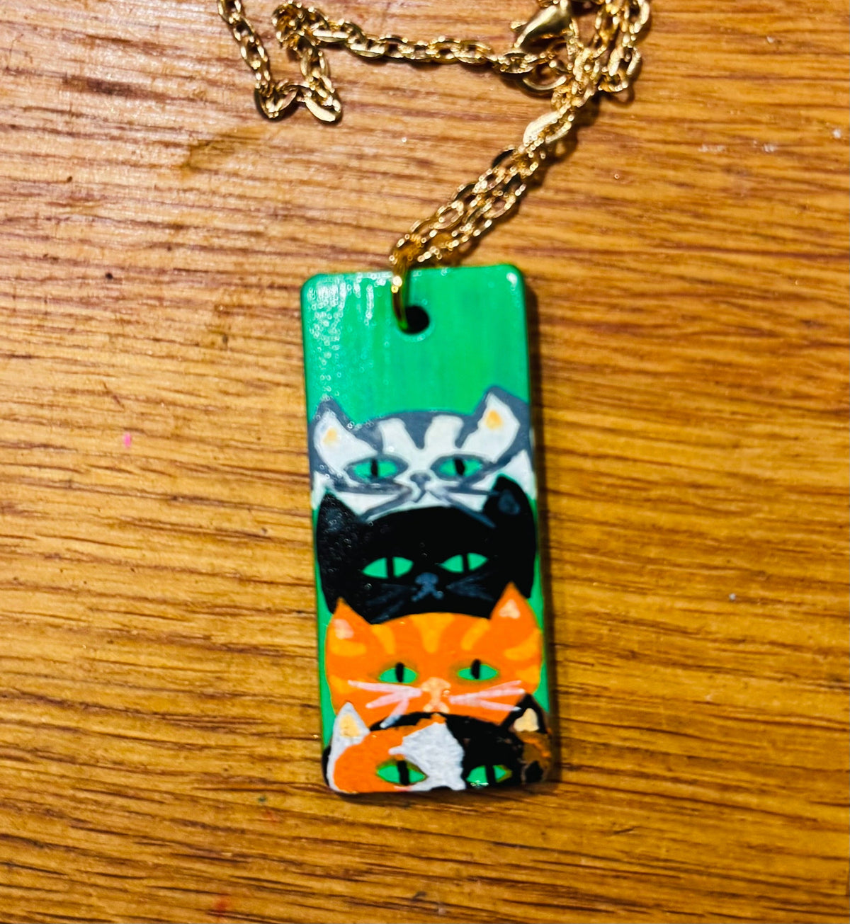 Cute cat wooden necklace pendants