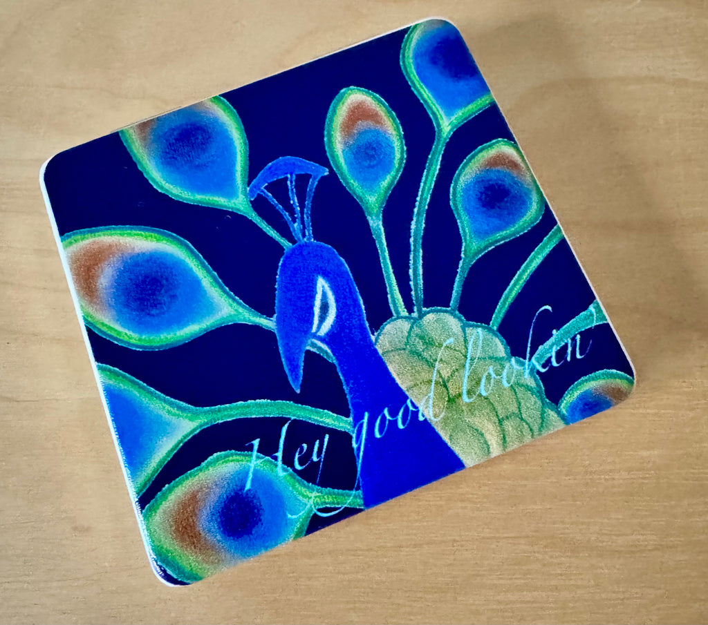Magnifying compact mirror - peacock - based on original artwork