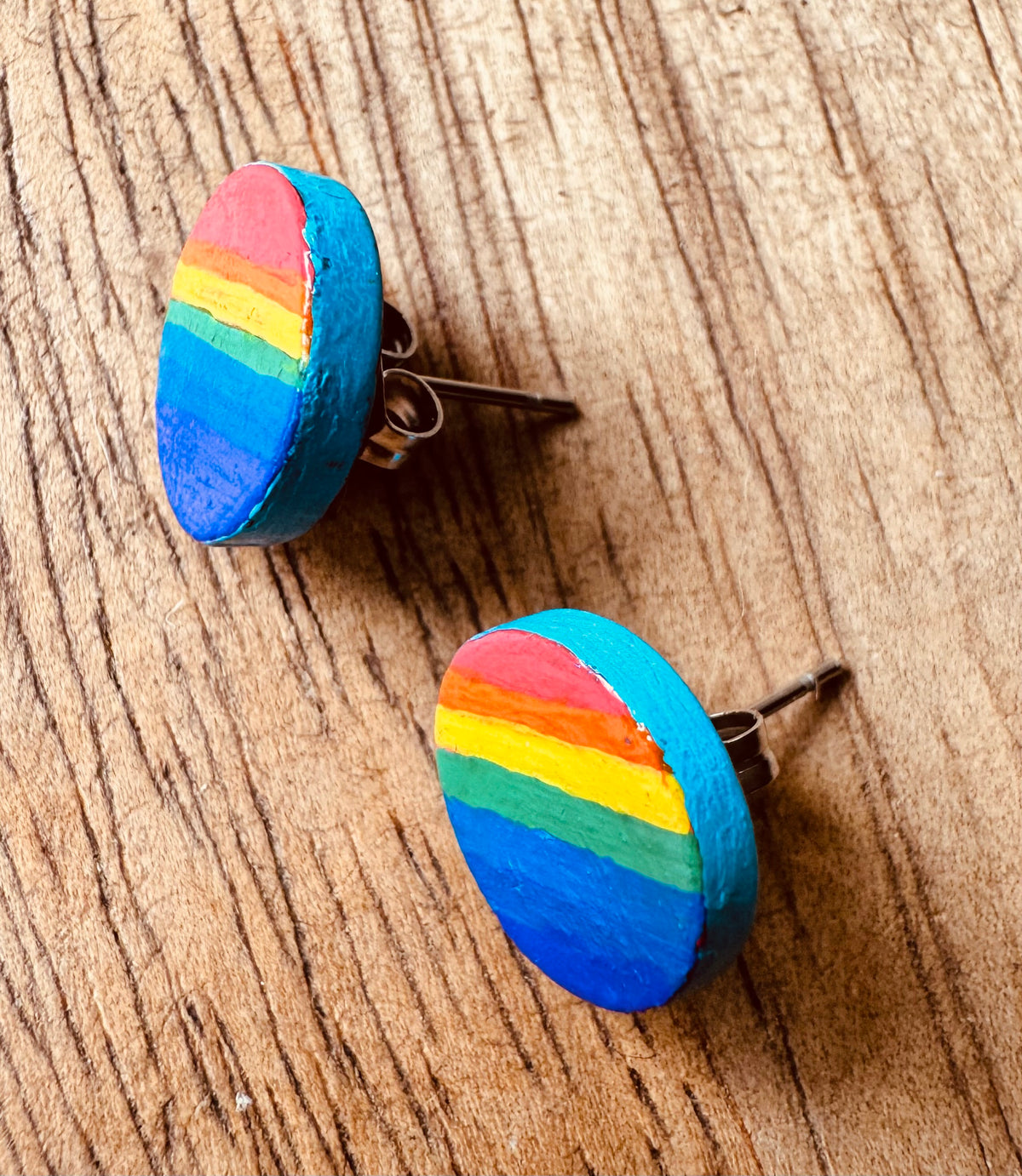 Rainbow wooden earrings