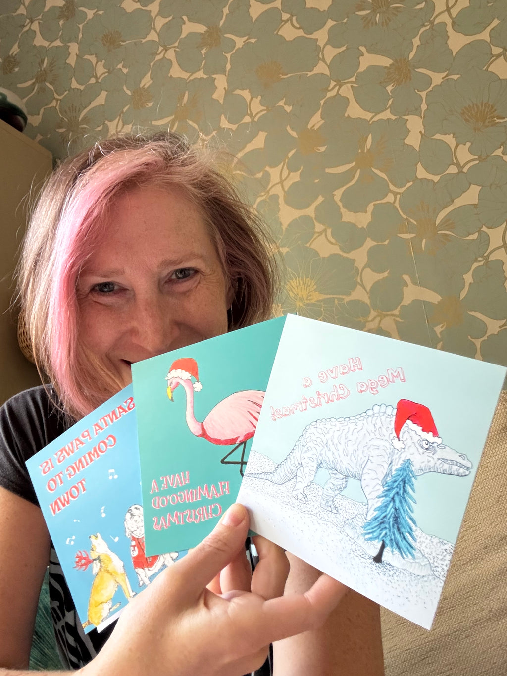 Christmas flamingo Christmas cards - flamingo in Santa hat