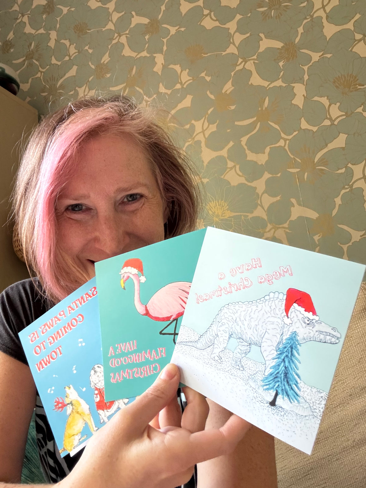 Christmas flamingo Christmas cards - flamingo in Santa hat