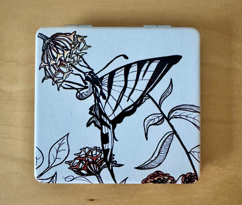 Magnifying compact mirror - butterfly - based on original artwork