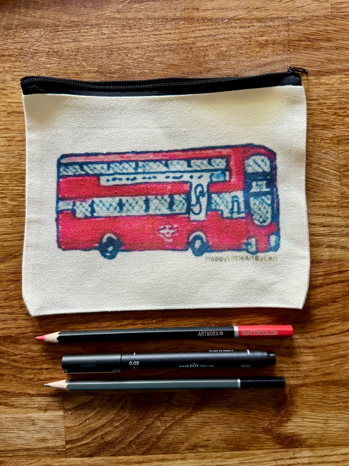 Red double-decker London bus zip-up pencil case/makeup bag