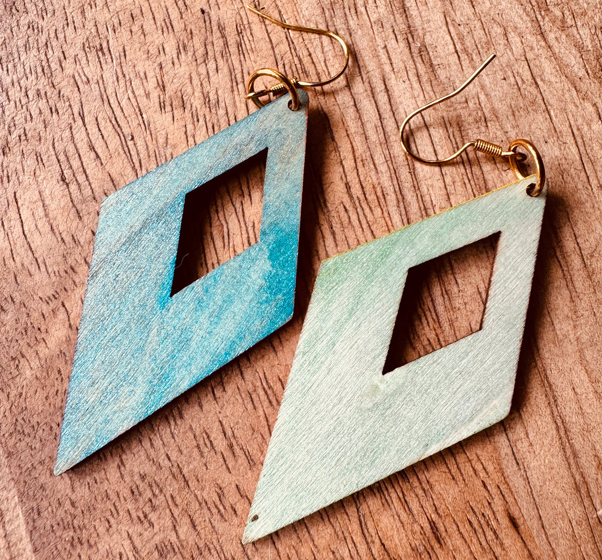 Rainbow wooden earrings