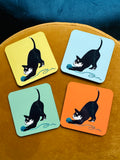 Catford Cat Black And White Cat Coasters – Set Of Four - Colourful UK-Made Designs