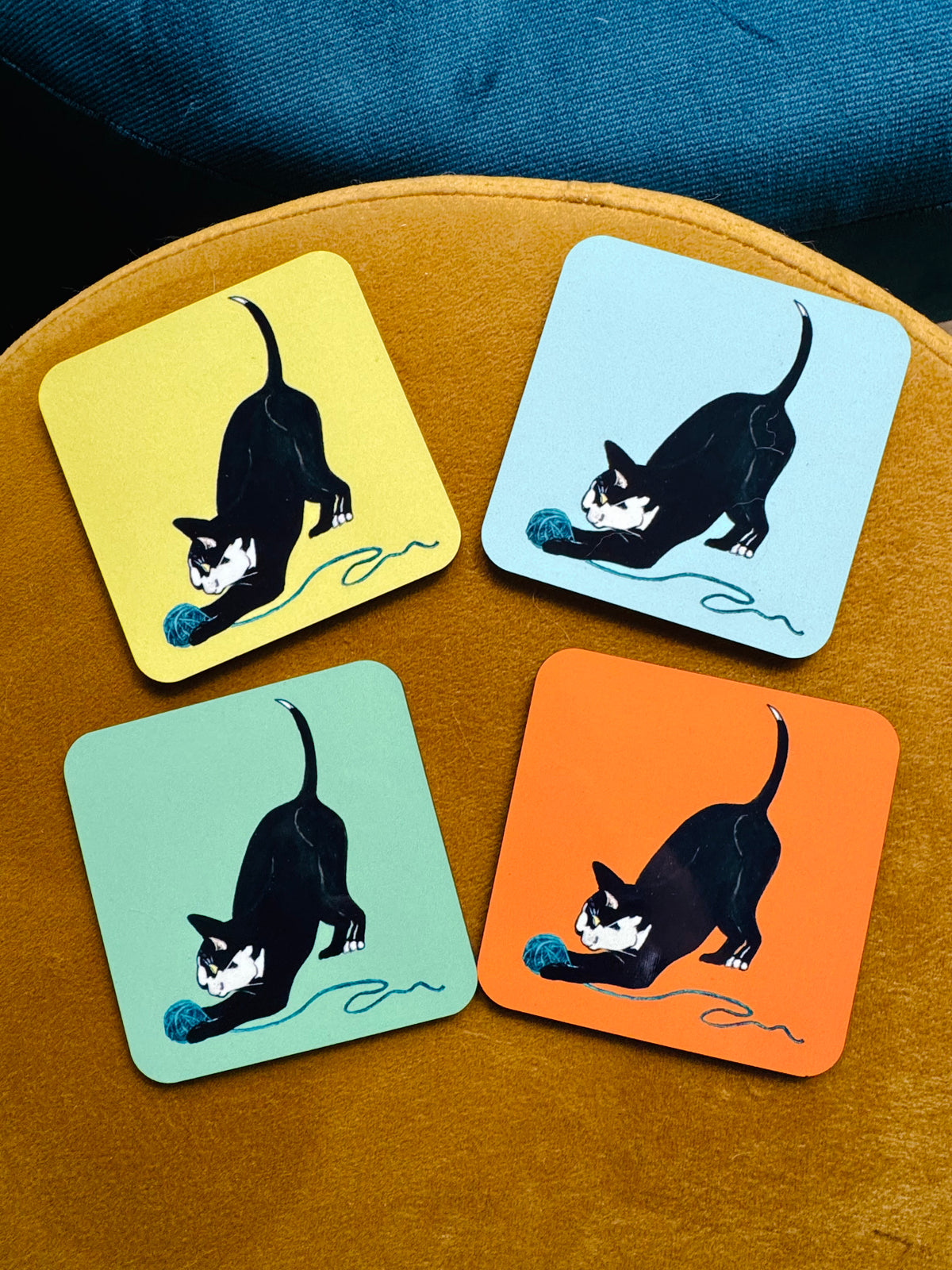 Catford Cat Black And White Cat Coasters – Set Of Four - Colourful UK-Made Designs