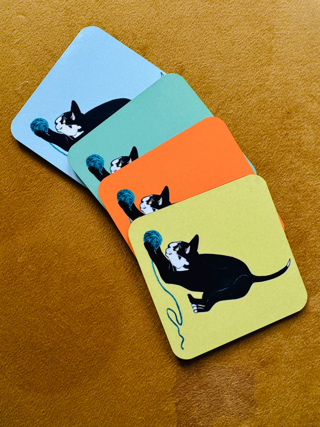 Catford Cat Black And White Cat Coasters – Set Of Four - Colourful UK-Made Designs