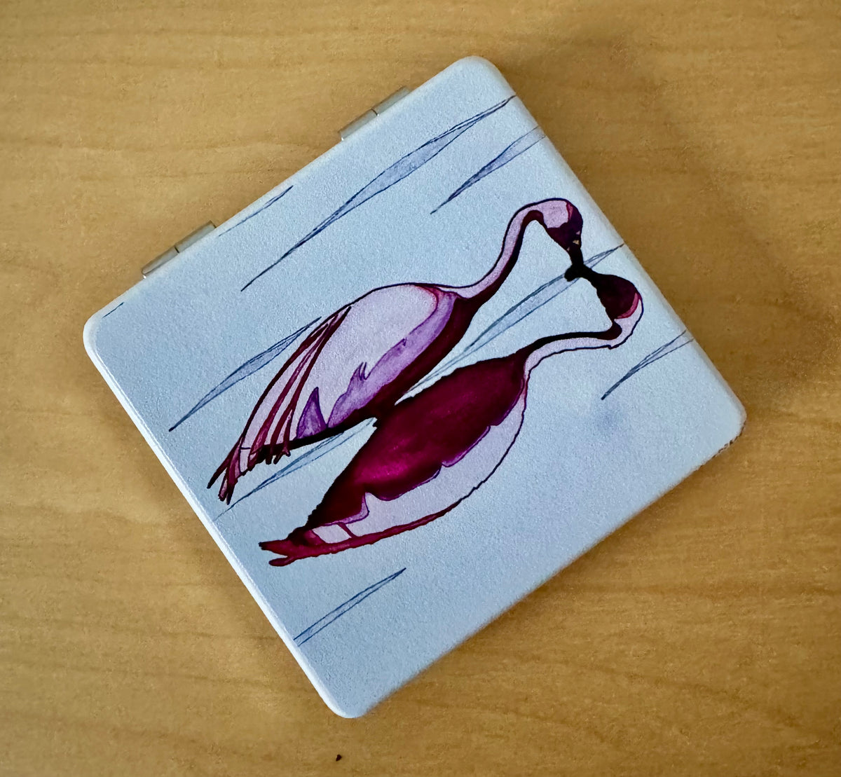 Magnifying compact mirror - flamingo - based on original artwork