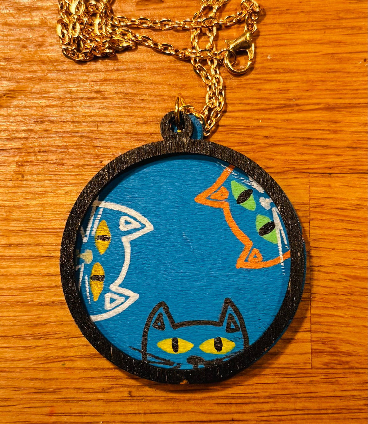 Cute cat wooden necklace pendants