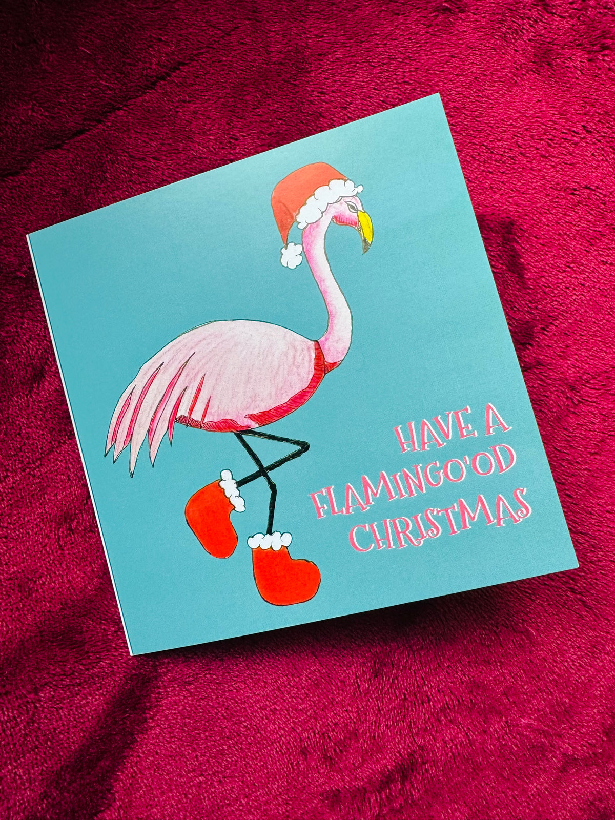 Christmas flamingo Christmas cards - flamingo in Santa hat