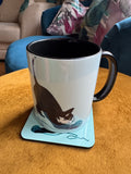 Catford cat coffee mug with black handle and interior